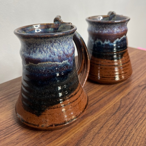 Handmade Pottery Mugs -Set Of 2 Signed Tom Boho Earthy Artisan Crafted Glazed - Picture 3 of 14